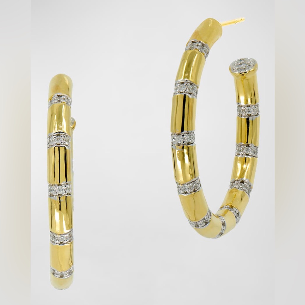 Freida Rothman Illuminating Chunky Hoop Earrings Radiance Gold Tone With Stones 120$
